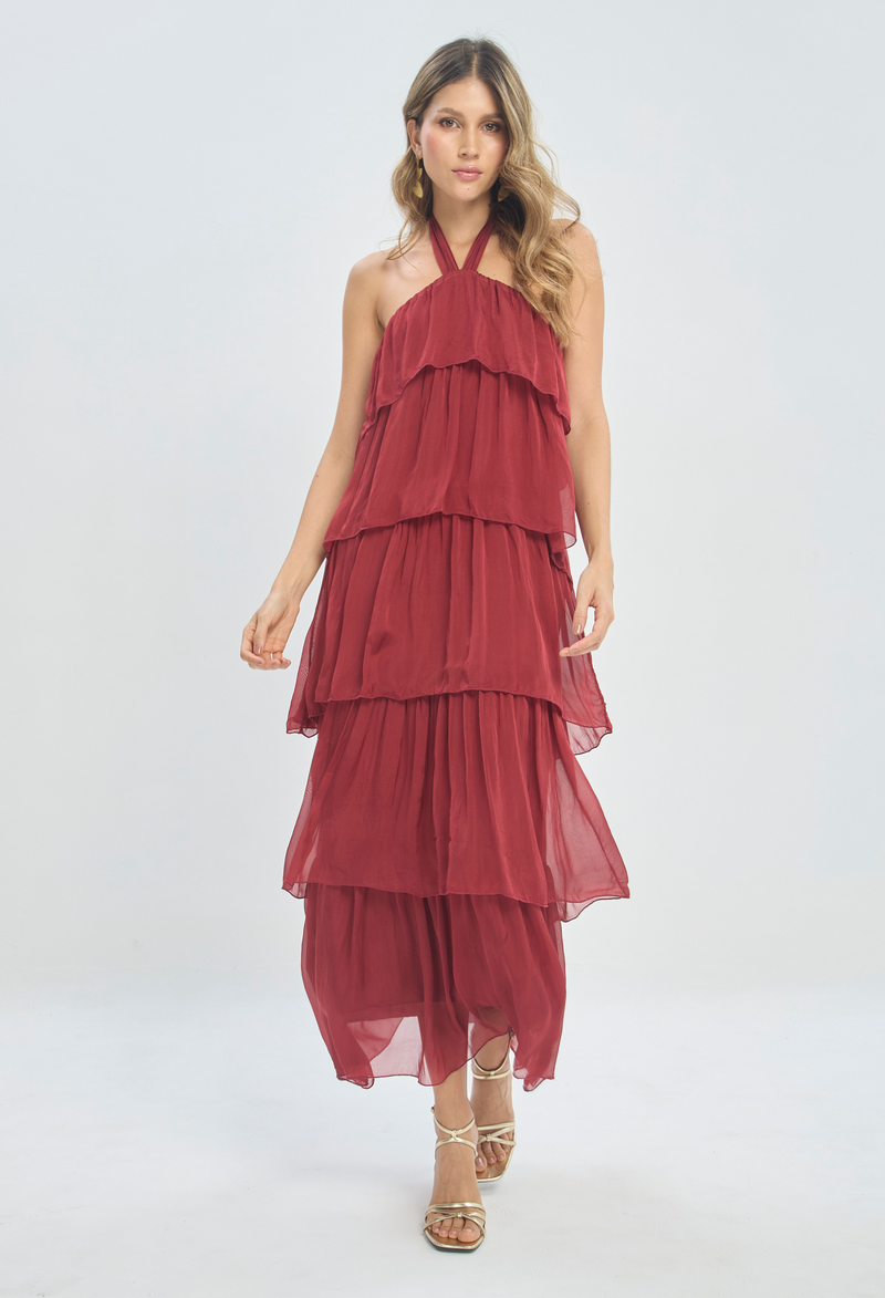 Vestido Largo Capas Vinotinto BYBLA - vista 2