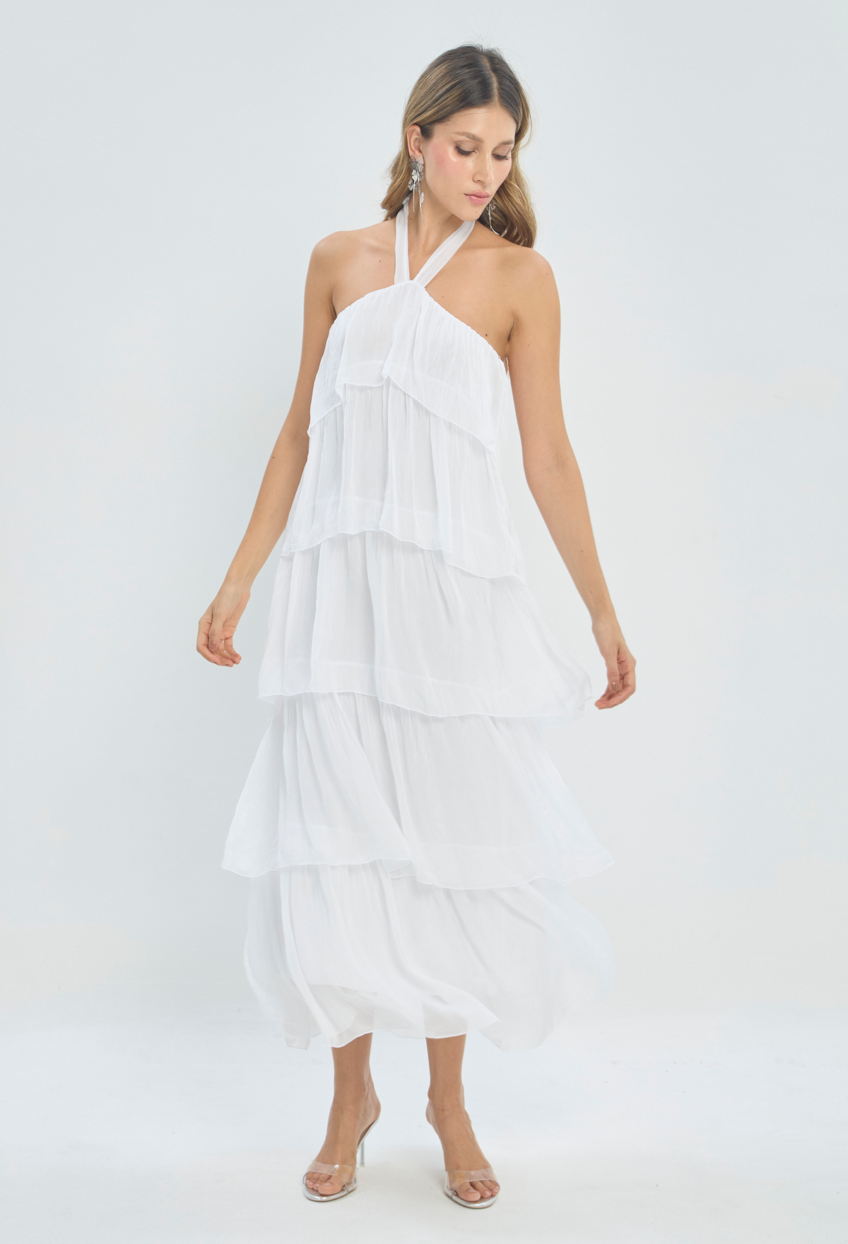 Vestido Largo Capas Blanco BYBLA