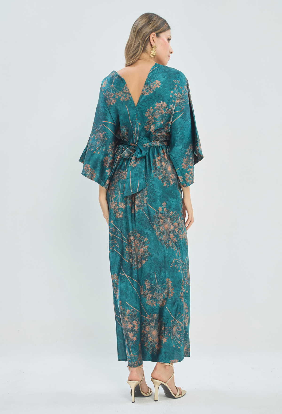 Vestido Largo Kimono Estampado Verde Esmeralda BYBLA - vista 3