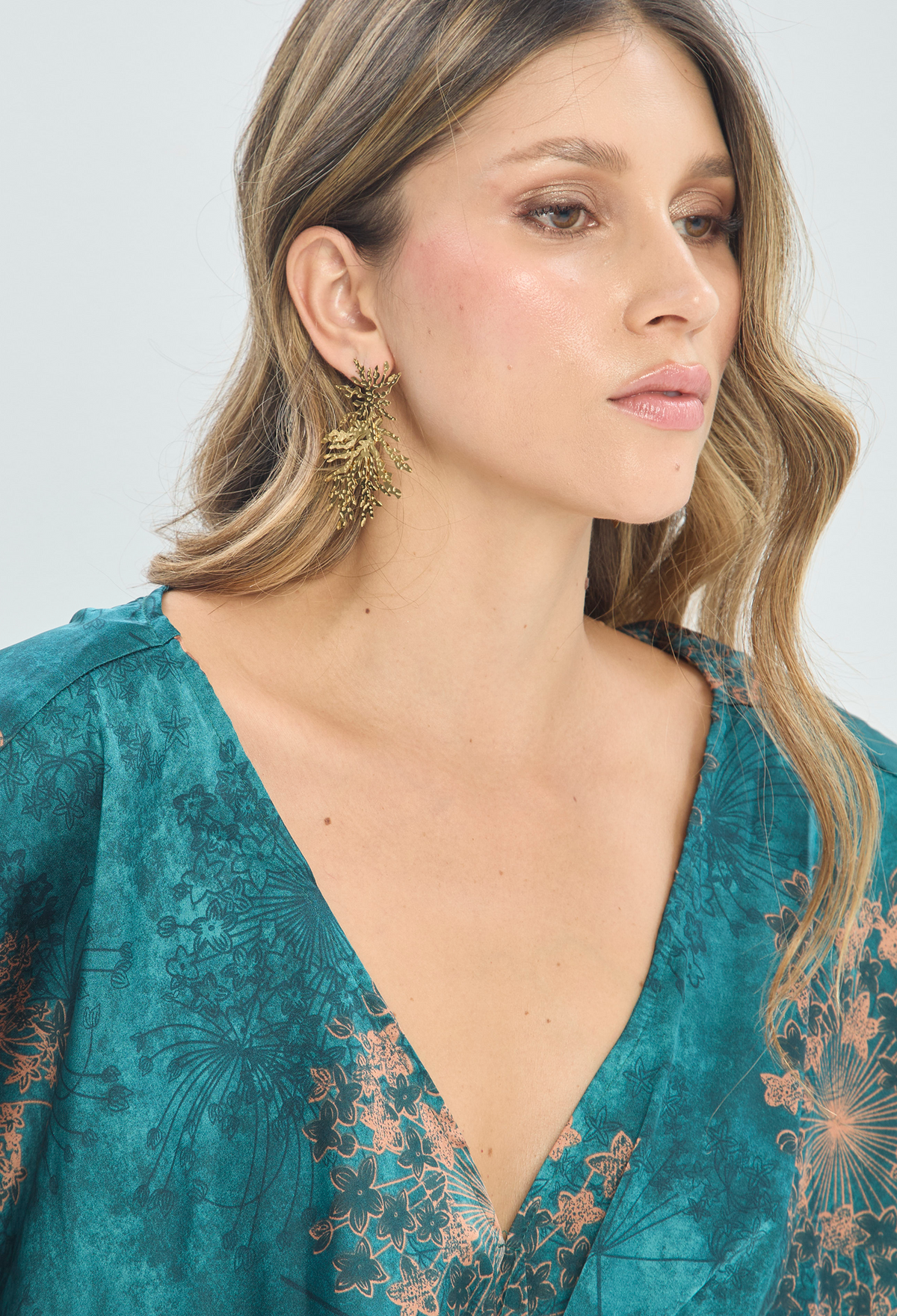 Vestido Largo Kimono Estampado Verde Esmeralda BYBLA - vista 5