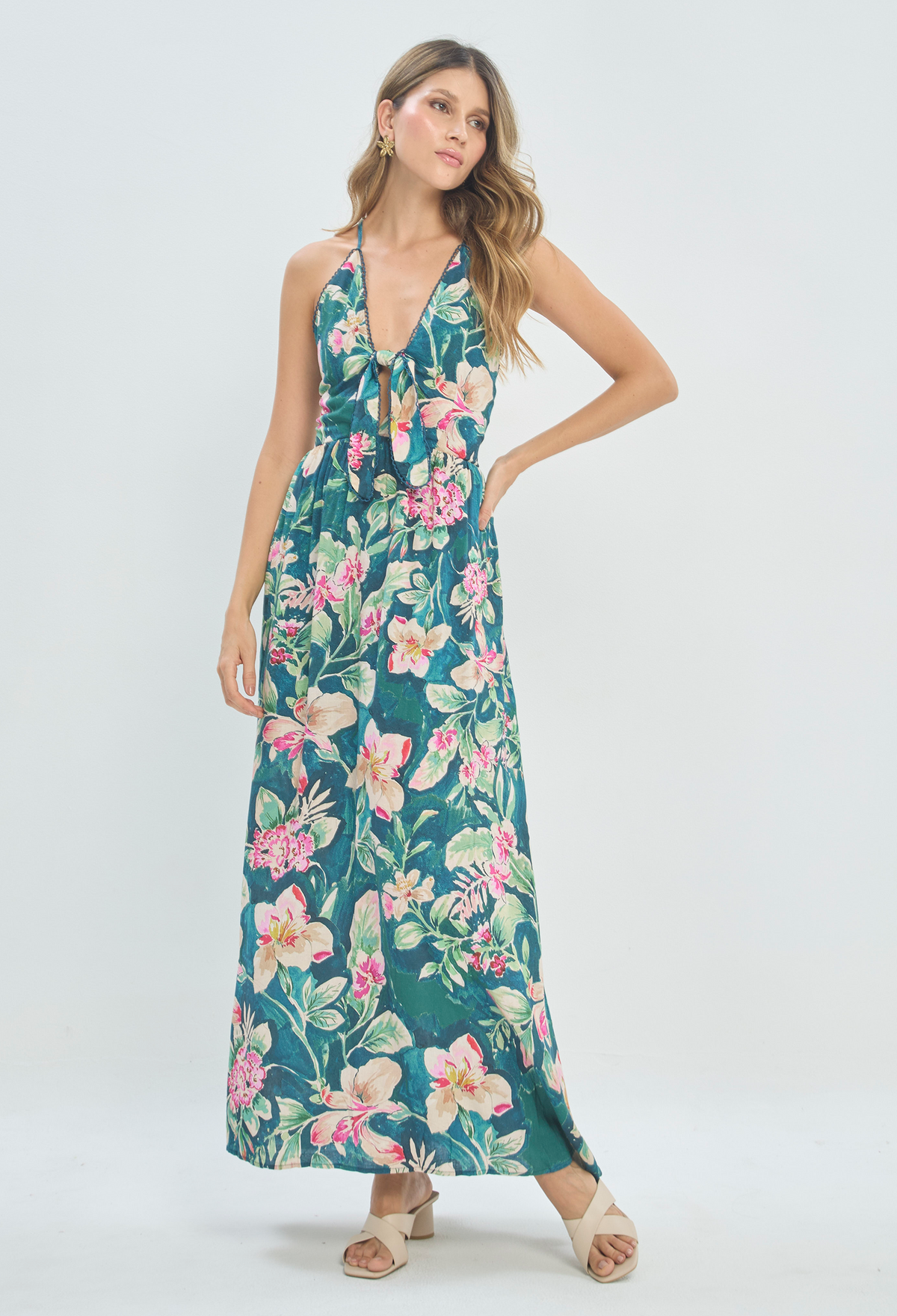 Vestido Largo Tropical Verde Petróleo BYBLA