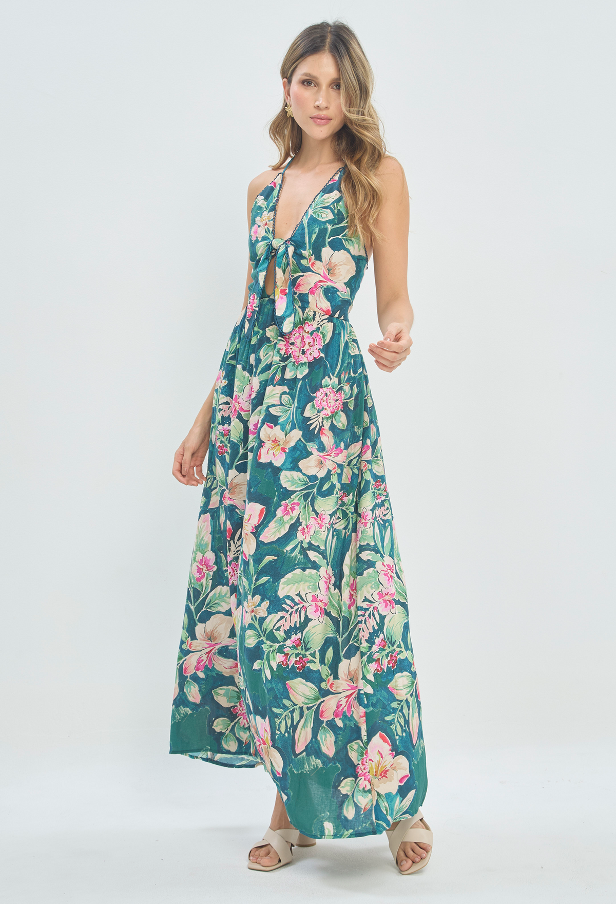 Vestido Largo Tropical Verde Petróleo BYBLA - vista 2