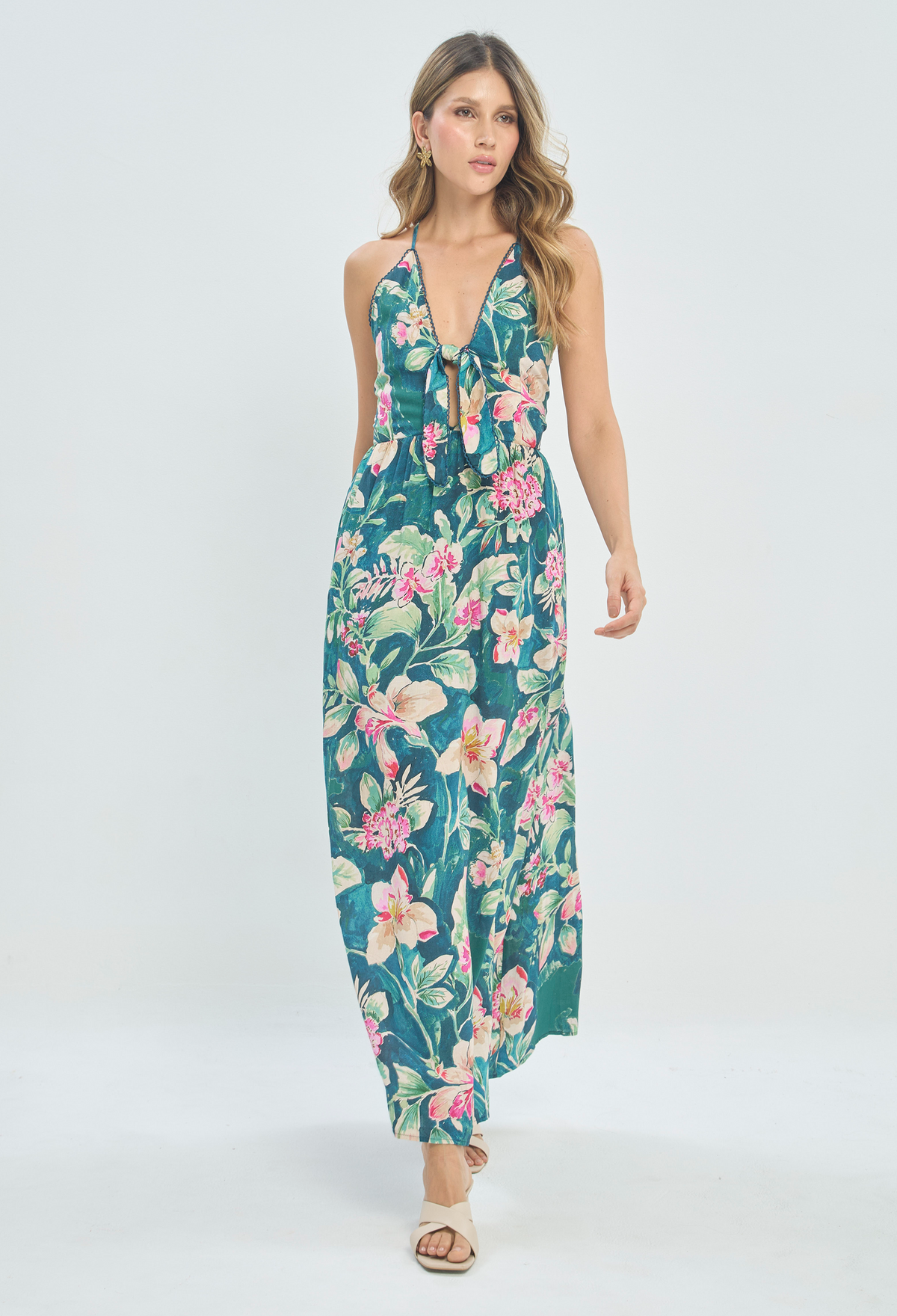 Vestido Largo Tropical Verde Petróleo BYBLA - vista 3