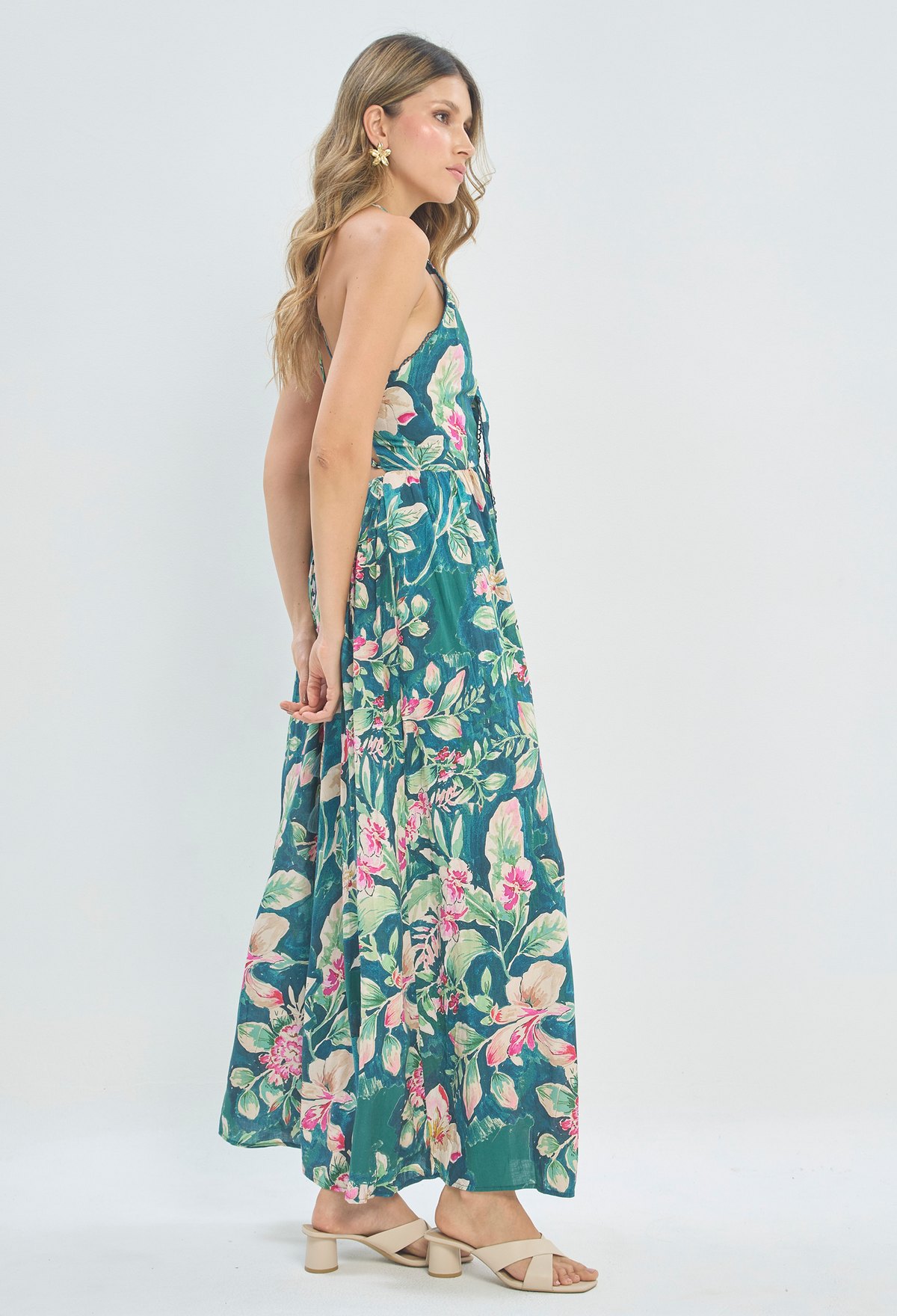 Vestido Largo Tropical Verde Petróleo BYBLA - vista 4
