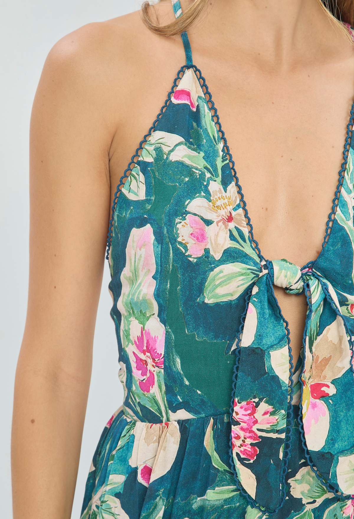 Vestido Largo Tropical Verde Petróleo BYBLA - vista 8