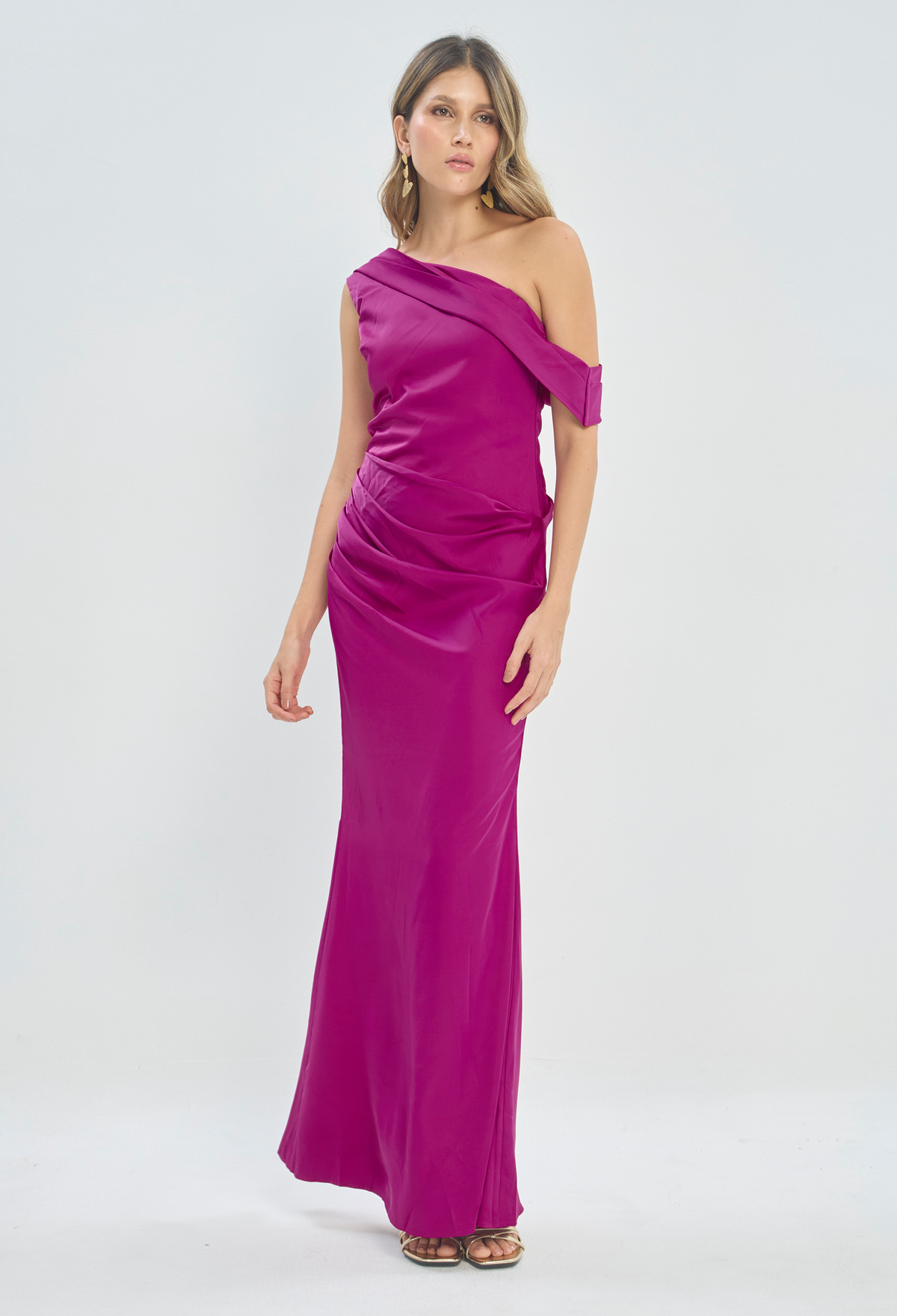 Vestido Largo Un Hombro Magenta BYBLA - vista 2