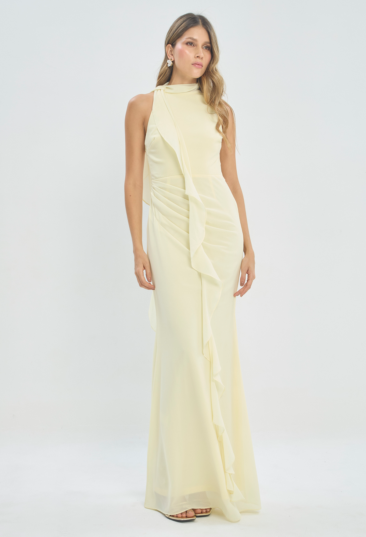 Vestido Largo Cuello Alto Vainilla BYBLA