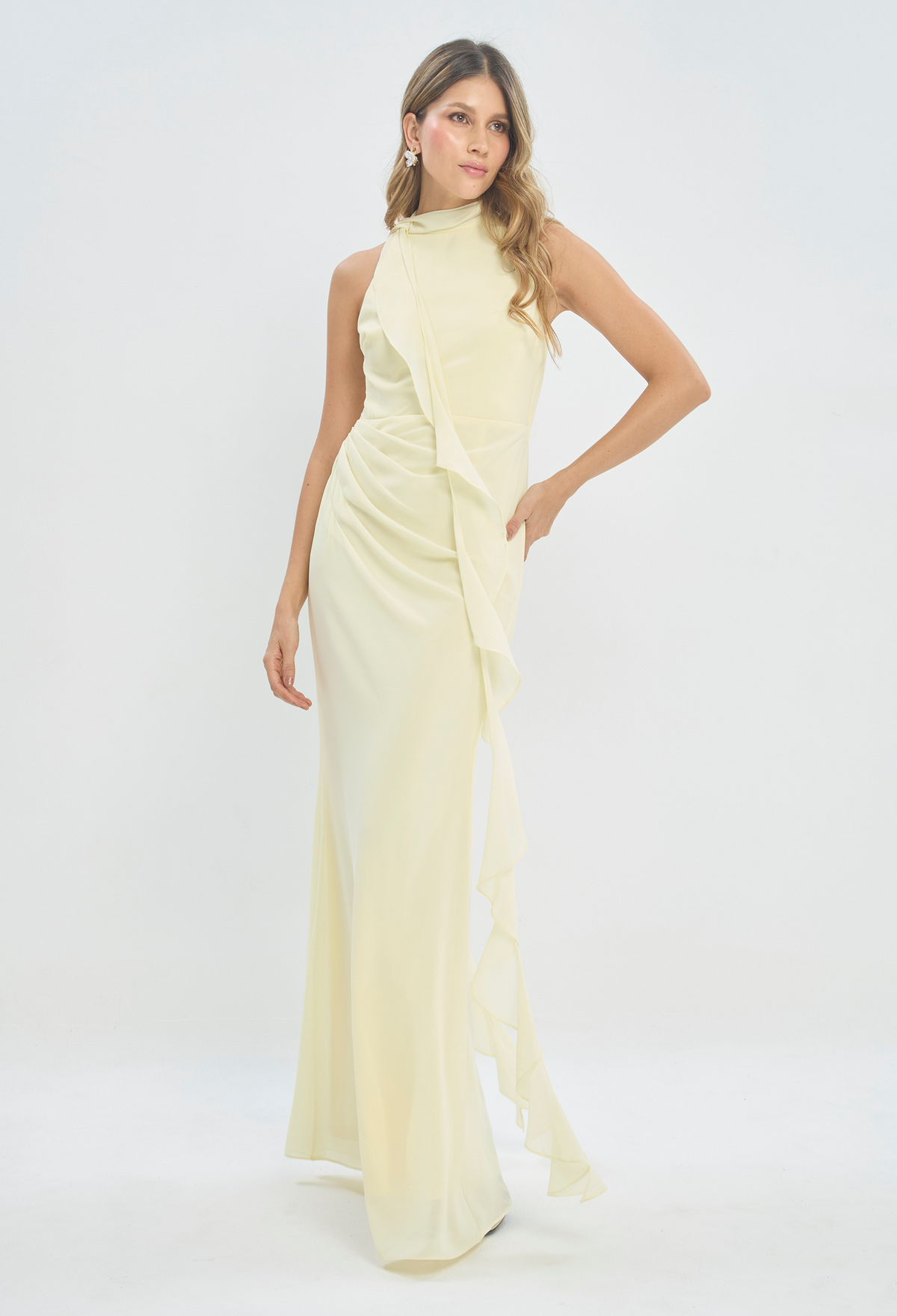 Vestido Largo Cuello Alto Vainilla BYBLA - vista 2