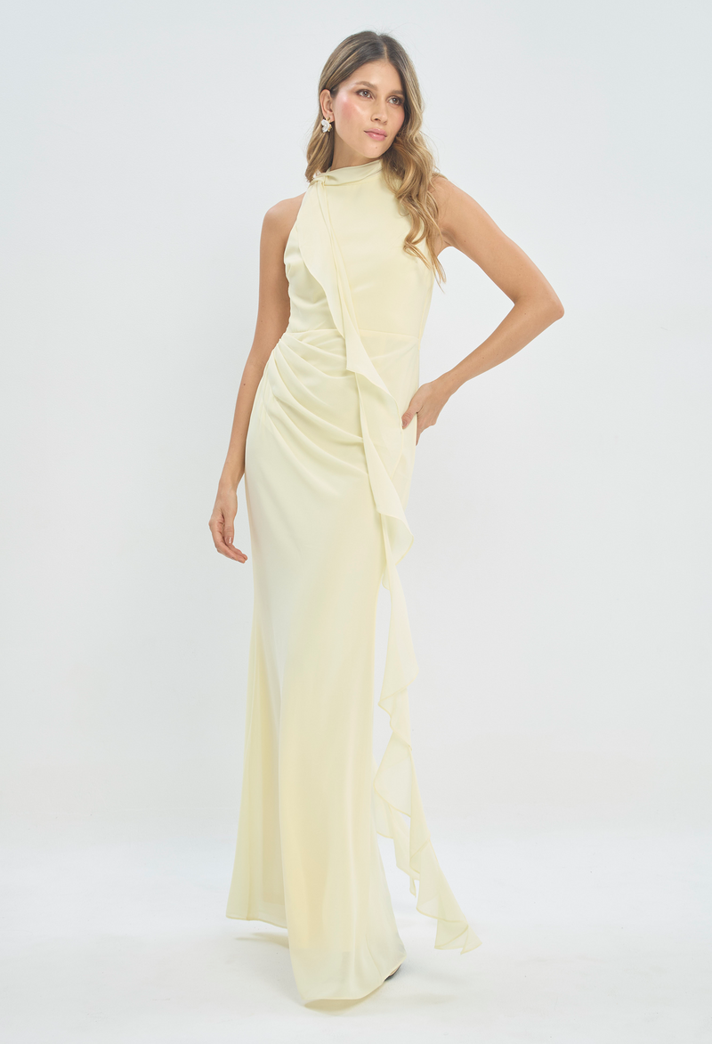 Vestido Largo Cuello Alto Vainilla BYBLA - vista 2