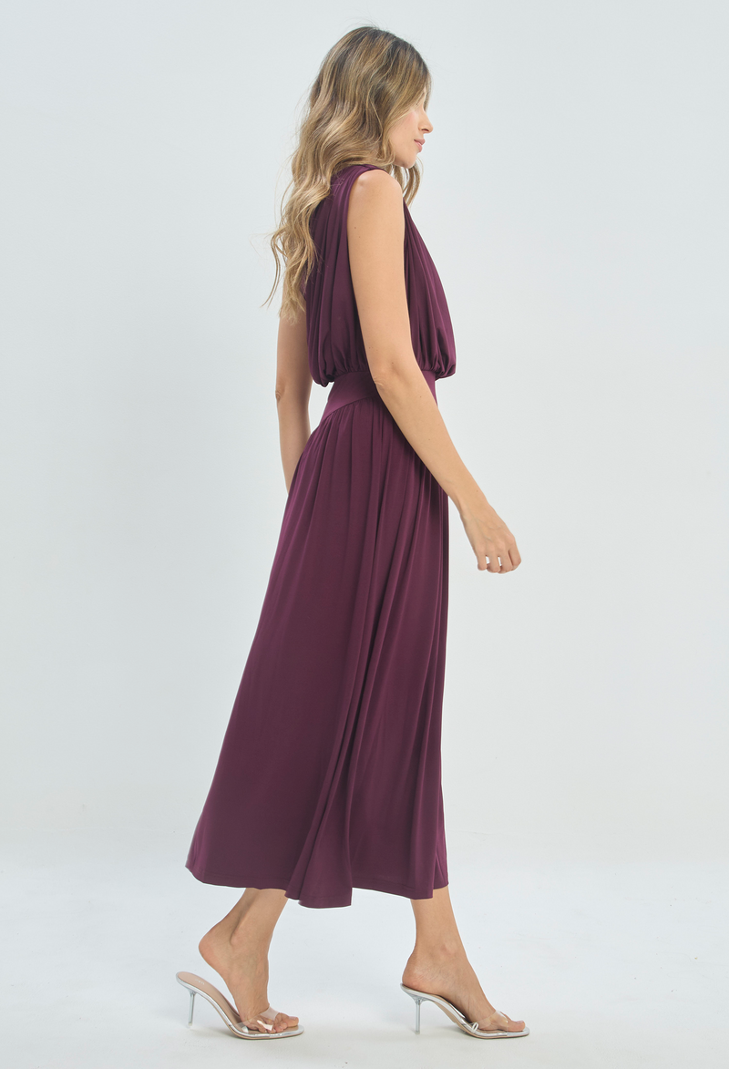 Vestido Largo Drapeado Sin Mangas Vinotinto BYBLA - vista 2