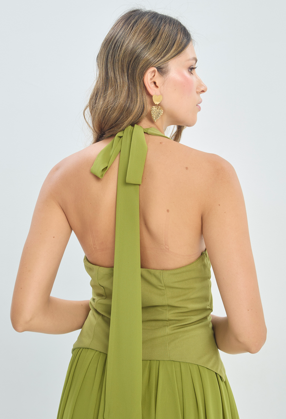 Vestido Largo Halter Con Corset Verde Oliva BYBLA - vista 4