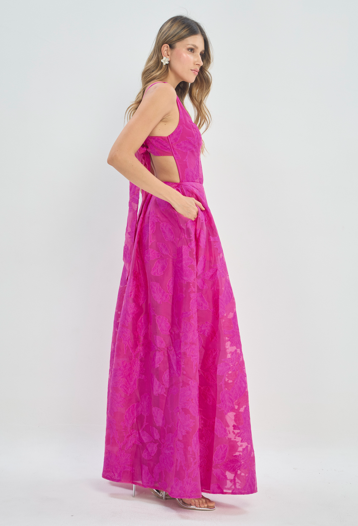 Vestido Largo Espalda Abierta con Moño Fucsia BYBLA - vista 2