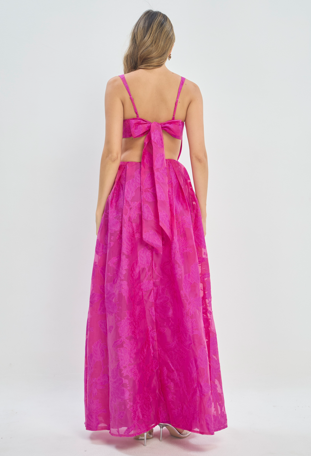 Vestido Largo Espalda Abierta con Moño Fucsia BYBLA - vista 3