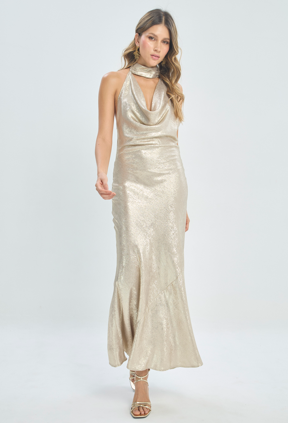 Vestido Largo Dorado Champaña BYBLA