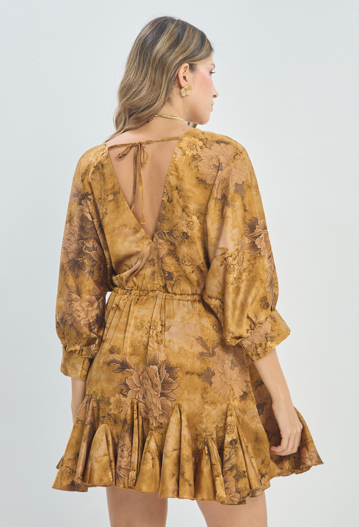 Vestido Corto Floral Camel BYBLA - vista 5