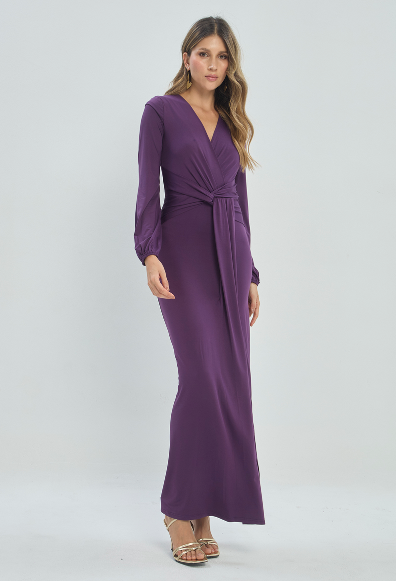 Vestido Largo Cruzado Manga Larga Morado BYBLA - vista 2