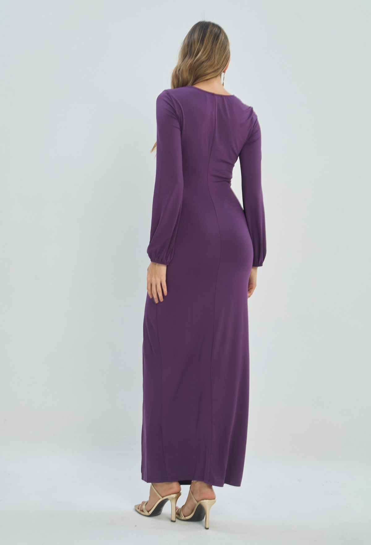 Vestido Largo Cruzado Manga Larga Morado BYBLA - vista 4