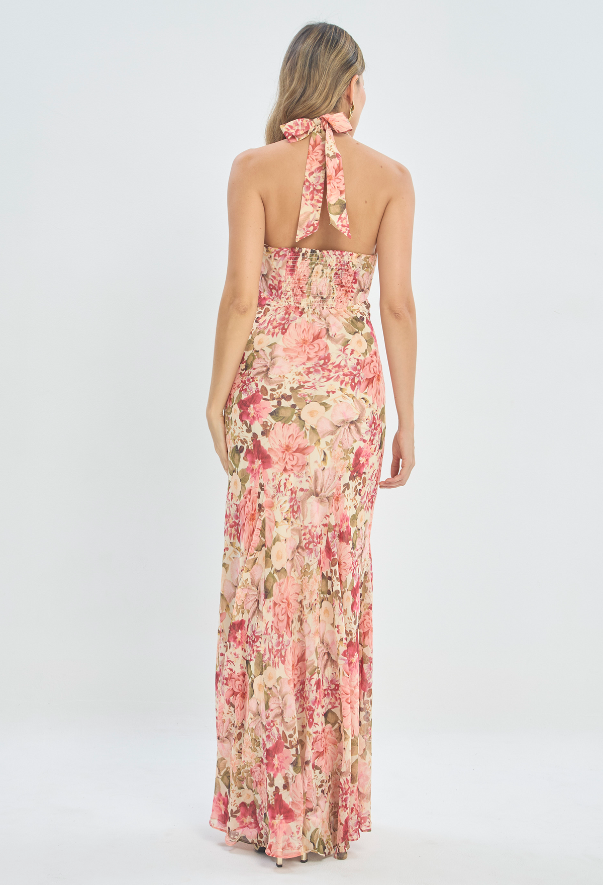 Vestido Largo Halter Estampado Floral Rosa BYBLA - vista 4