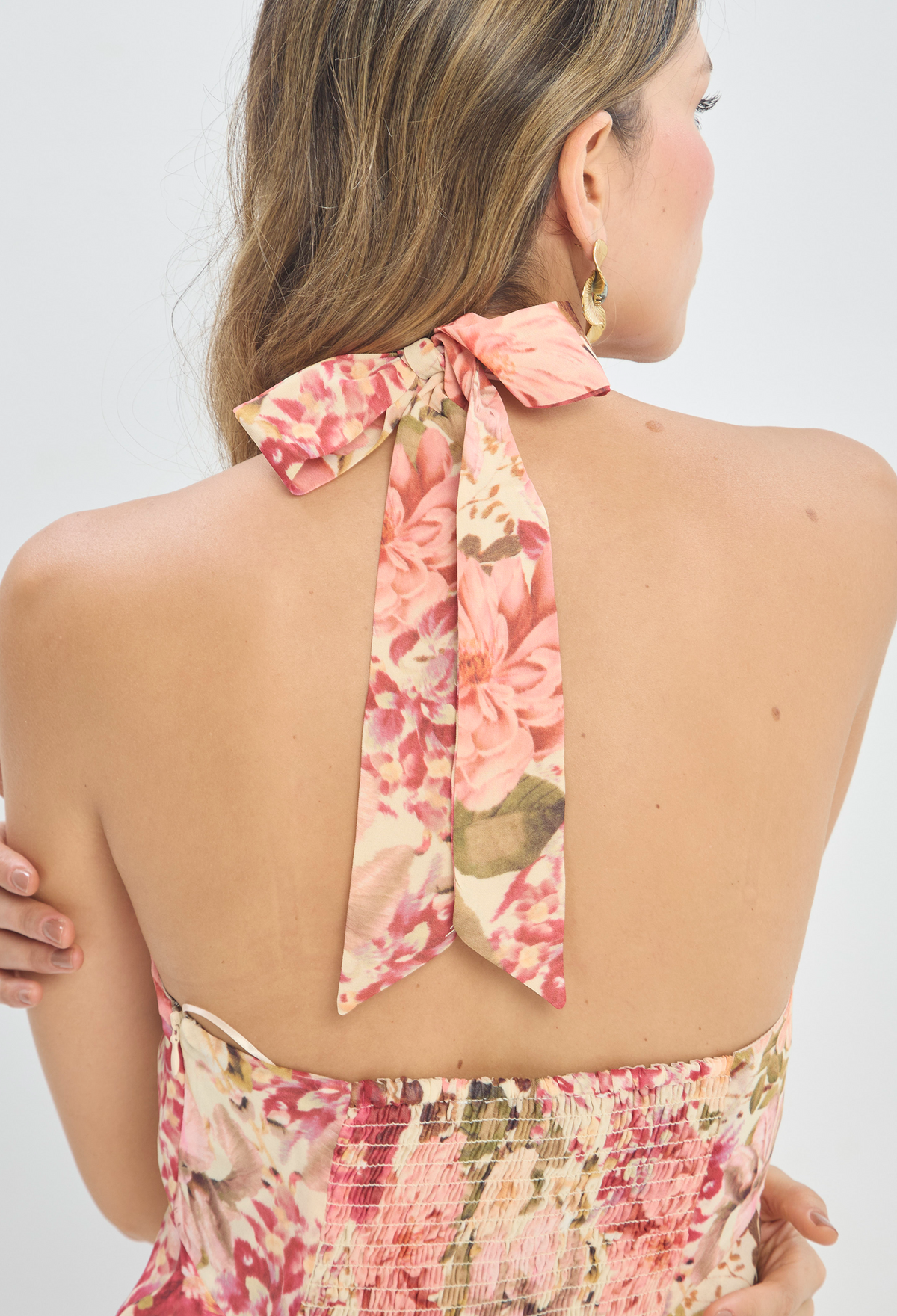 Vestido Largo Halter Estampado Floral Rosa BYBLA - vista 5