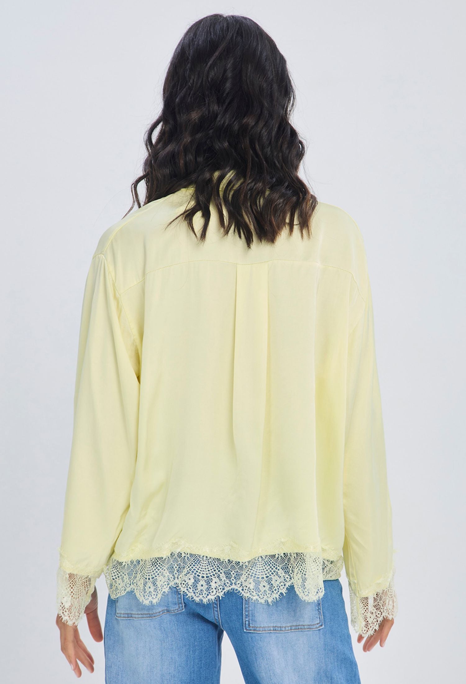 Blusa asimétrica amarilla en viscosa con caída envolvente talla única para mujer - vista 3