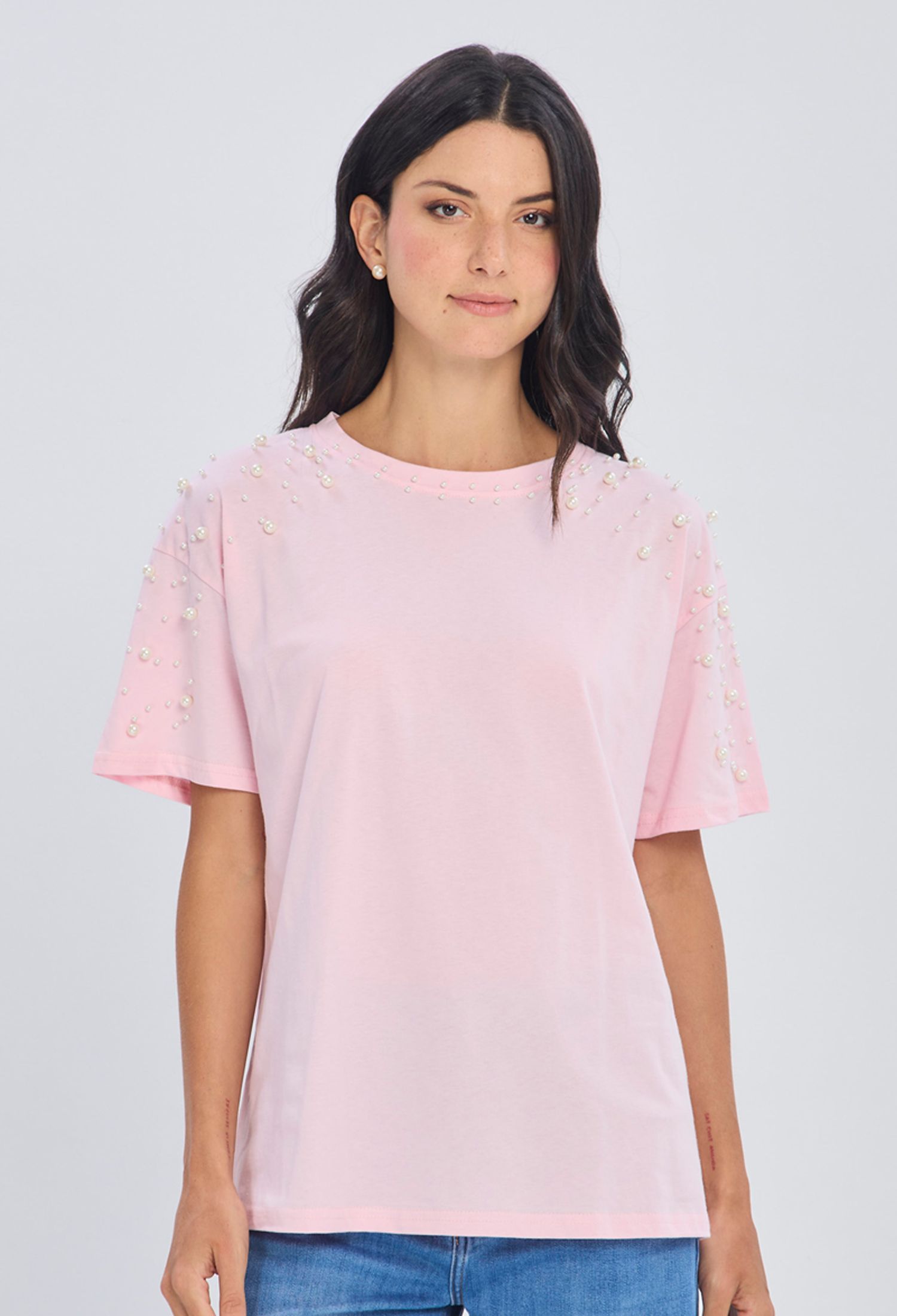 Blusa rosada de algodón puro corte clásico talla única para mujer