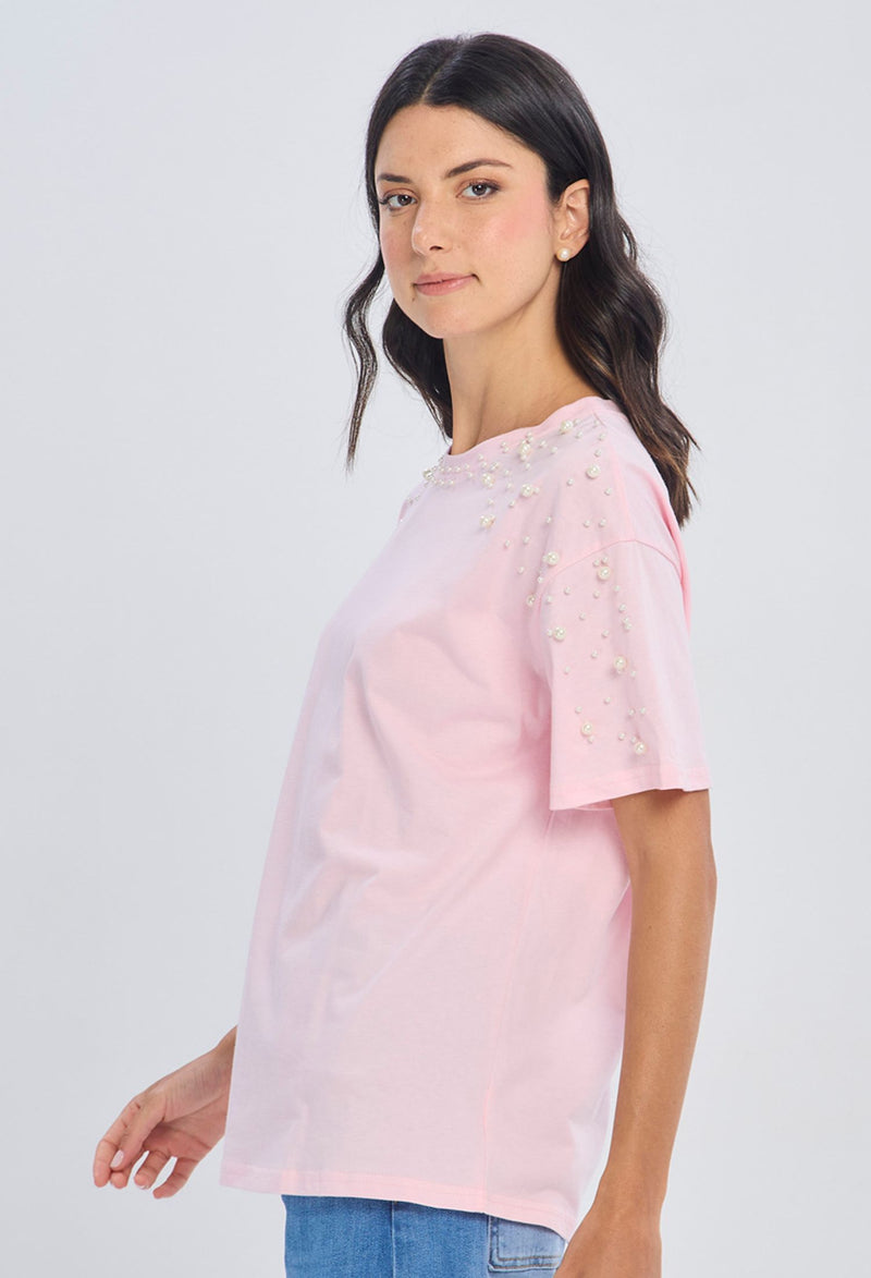 Blusa rosada de algodón puro corte clásico talla única para mujer - vista 2