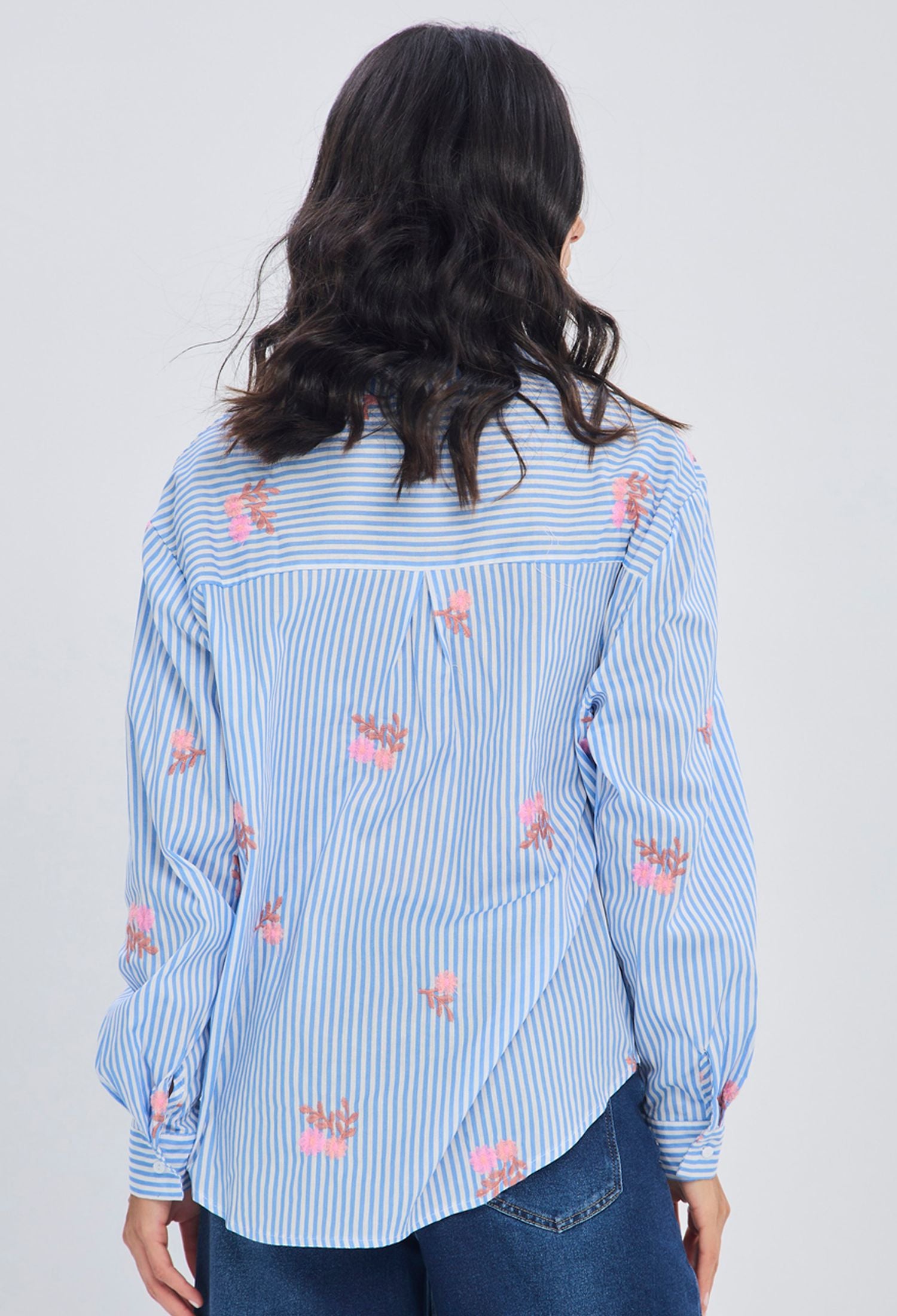 Blusa larga algodón bicolor azul y blanco para mujer diseño elegante - vista 3