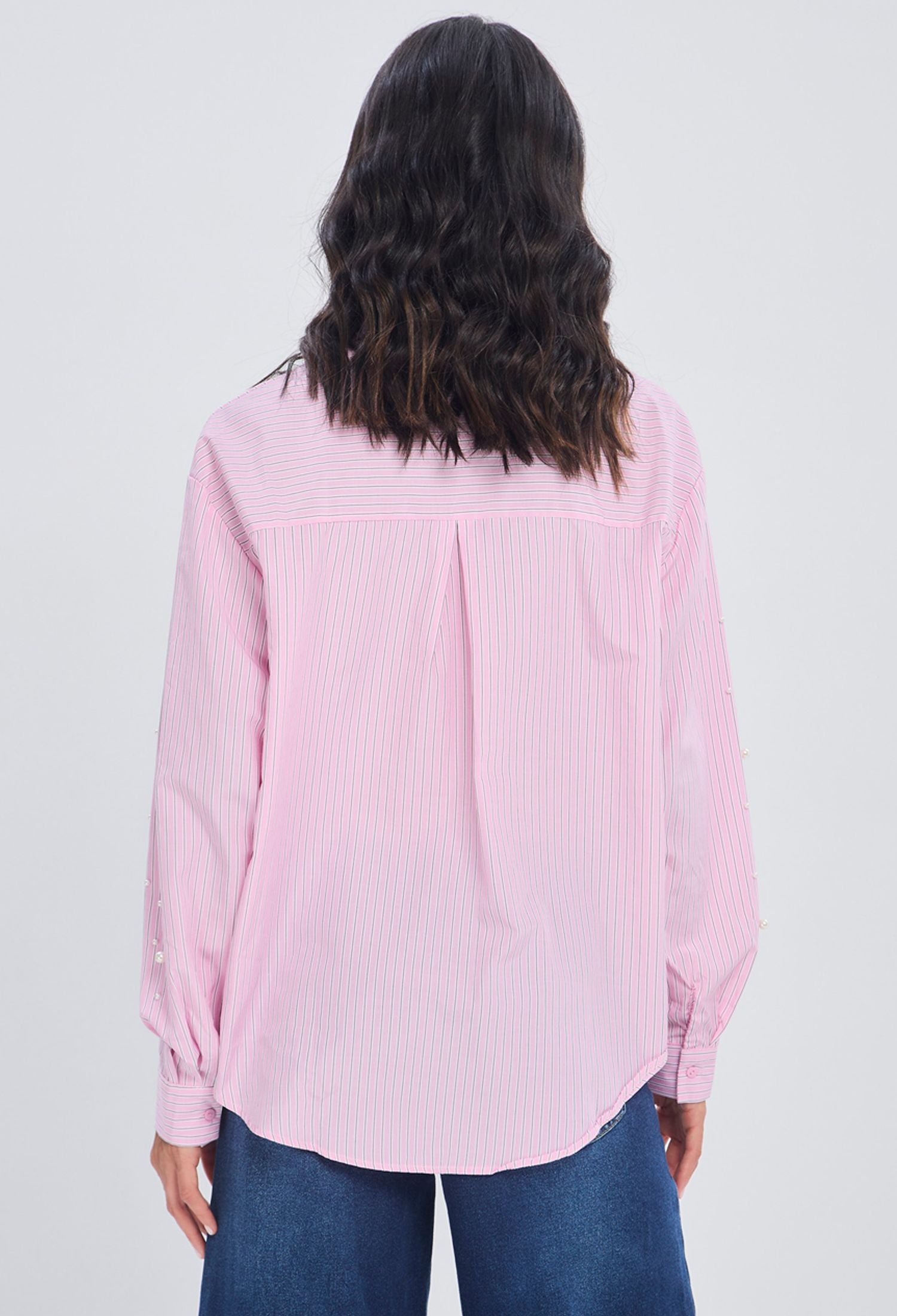 Blusa rosada algodón manga abullonada con largo diferenciado para mujer - vista 4