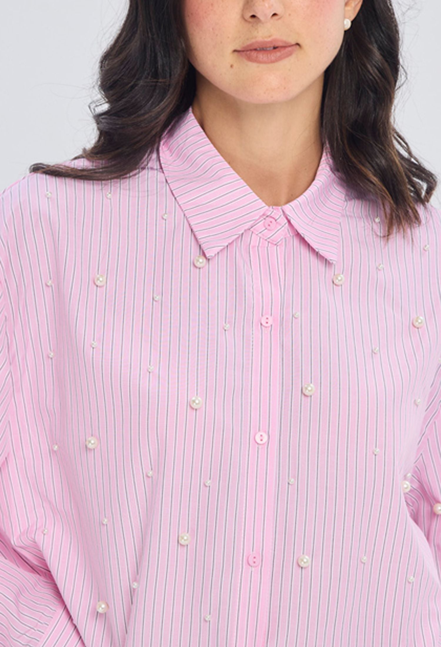 Blusa rosada algodón manga abullonada con largo diferenciado para mujer - vista 5