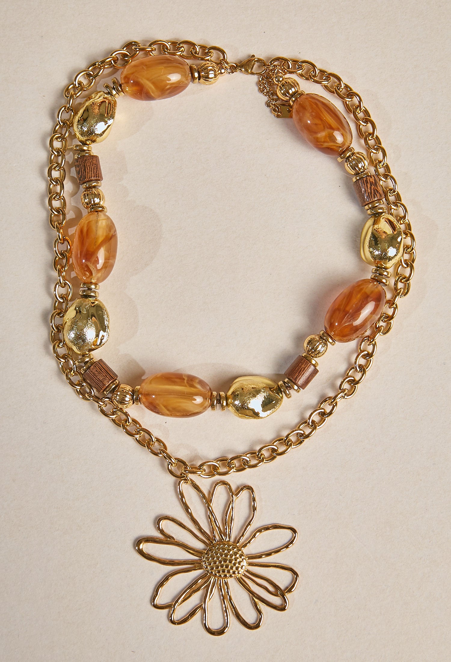 Collar Flor Ámbar Doble Cadena Dorada - BYBLA Colombia