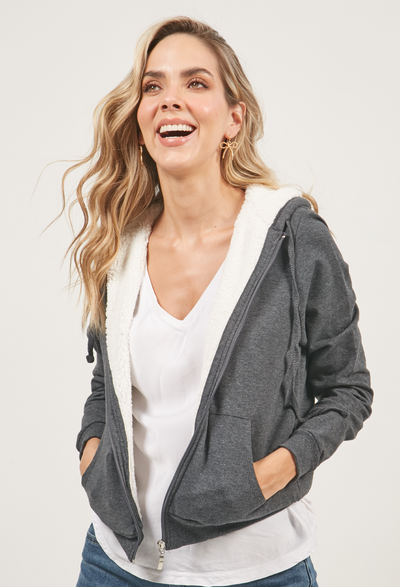 Chaqueta Capota Afelpada Mujer - SALE - BYBLA S / GRISES BLUSA