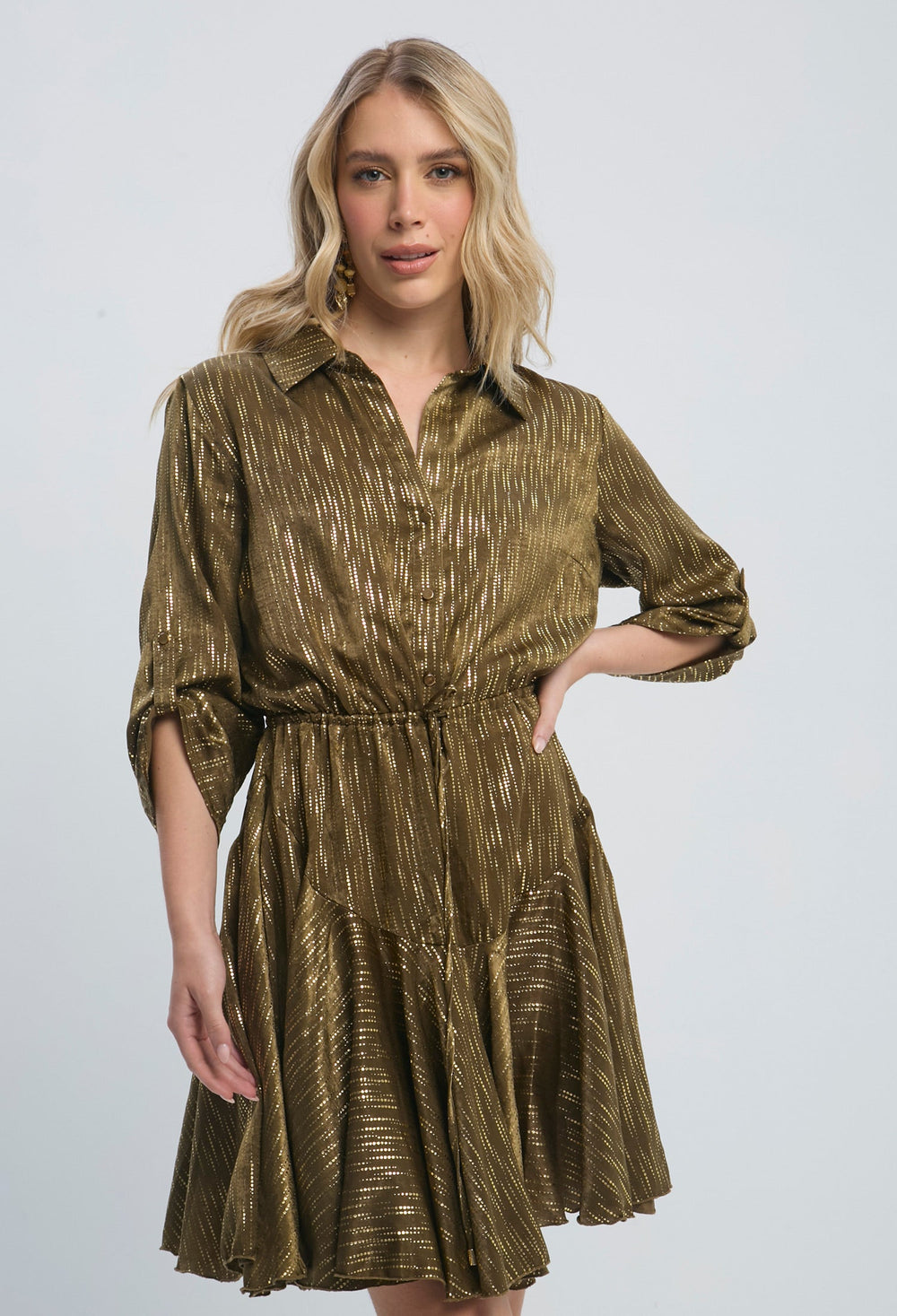Vestido Corto Satén Detalle Metalizado Mujer - SALE - BYBLA S / VERDES VESTIDO