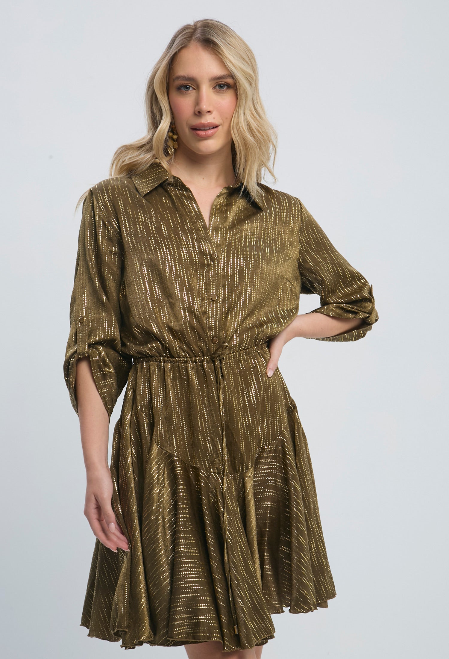 Vestido Corto Satén Detalle Metalizado Mujer - SALE - BYBLA S / VERDES VESTIDO