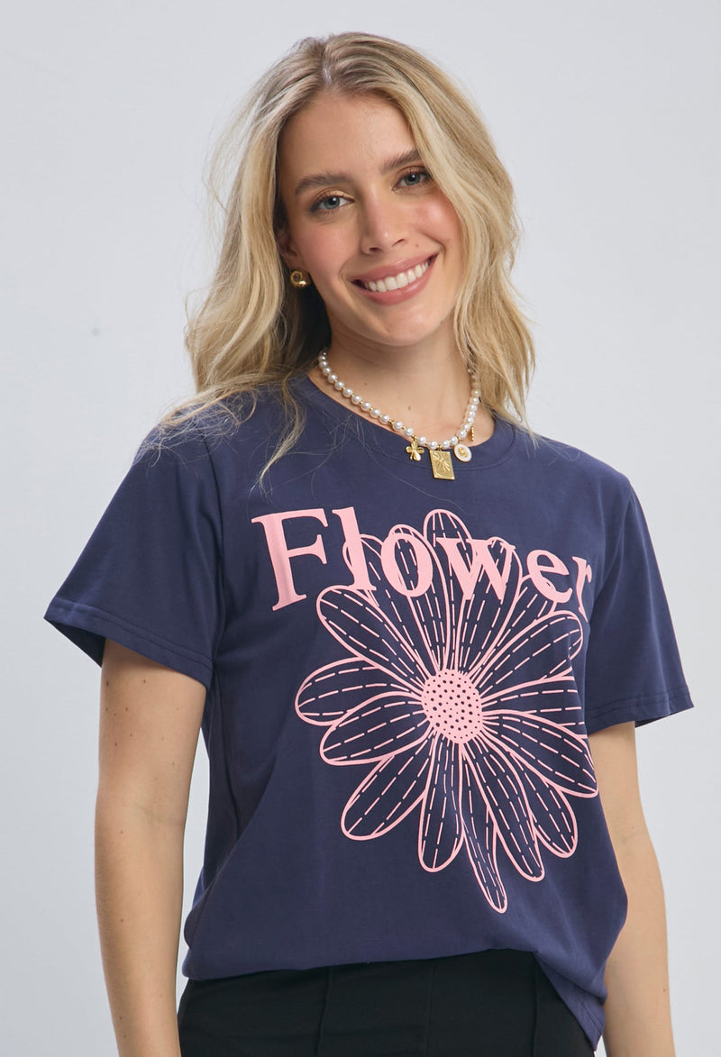 Camiseta Estampado FLOWER Mujer - SALE - BYBLA XS / AZULES BLUSA