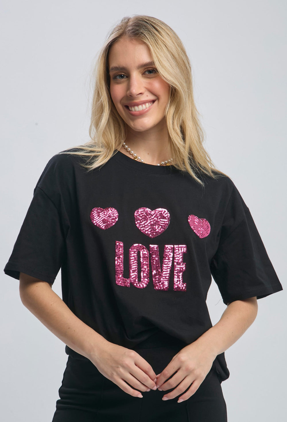 Camiseta Detalle Lentejuelas Mujer - SALE - BYBLA U / NEGROS BLUSA