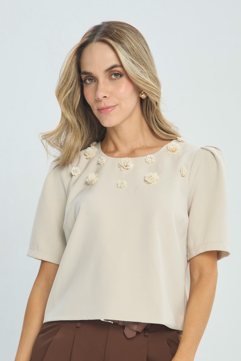 Blusa Manga Globo Flores - Outlet BYBLA Colombia
