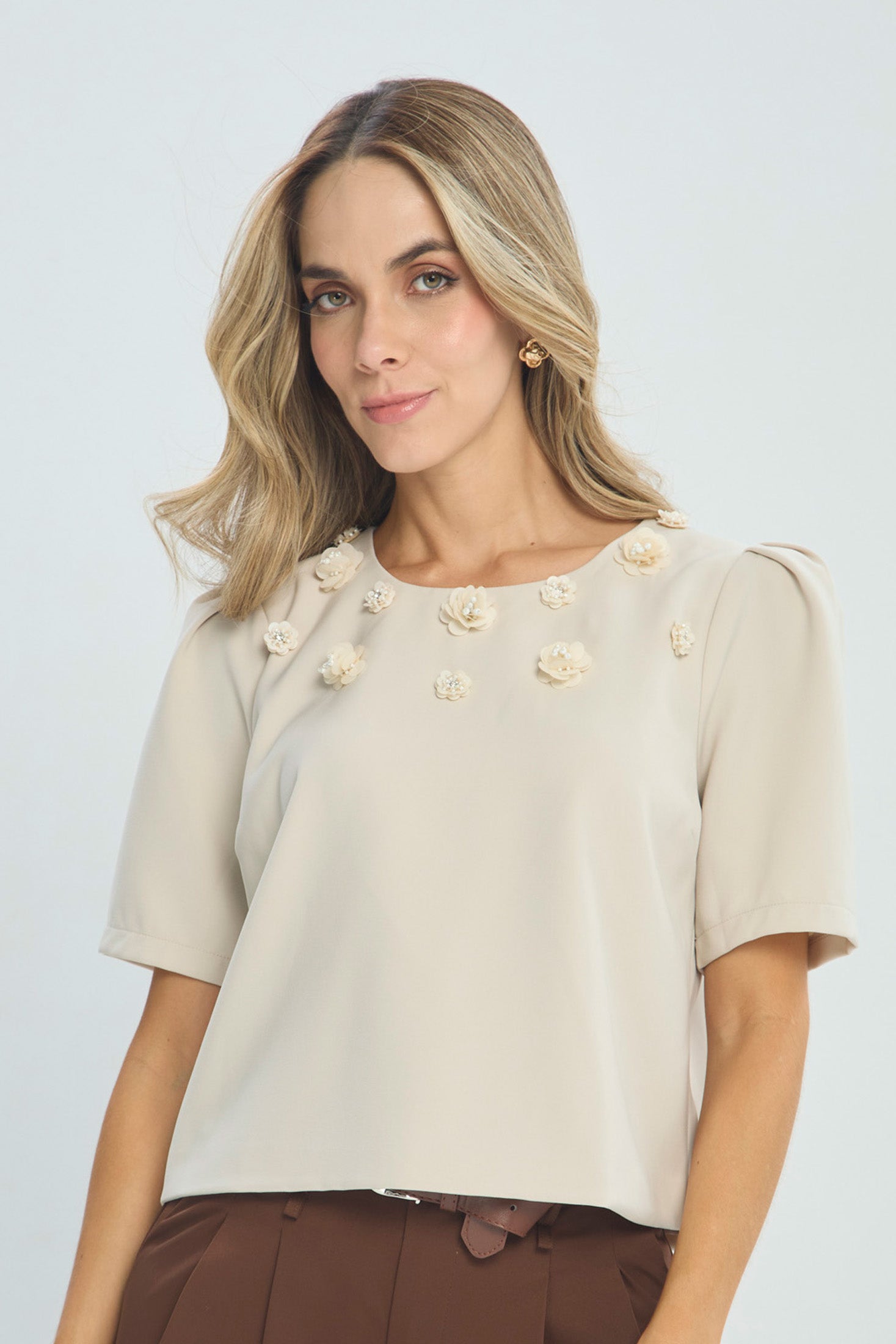 Blusa Manga Globo Flores - Outlet BYBLA Colombia