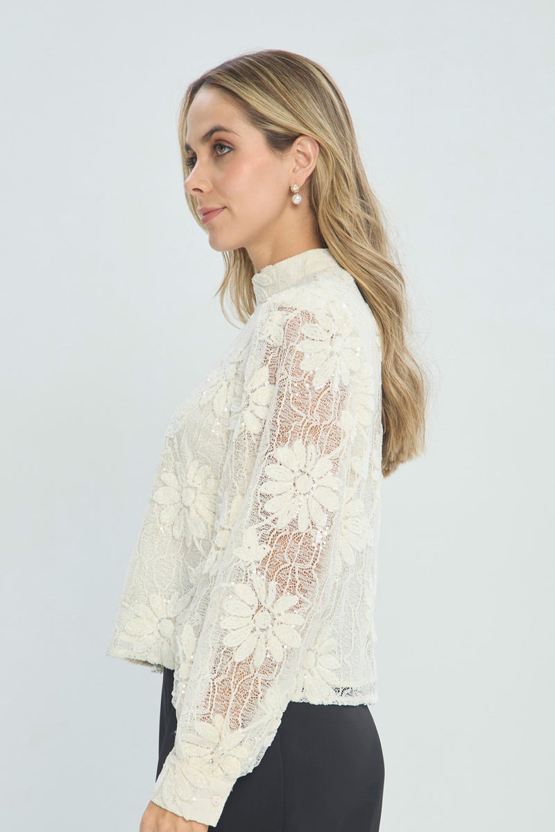 Blusa en Encaje Marfil con Lentejuelas vista 2 - Outlet BYBLA Colombia
