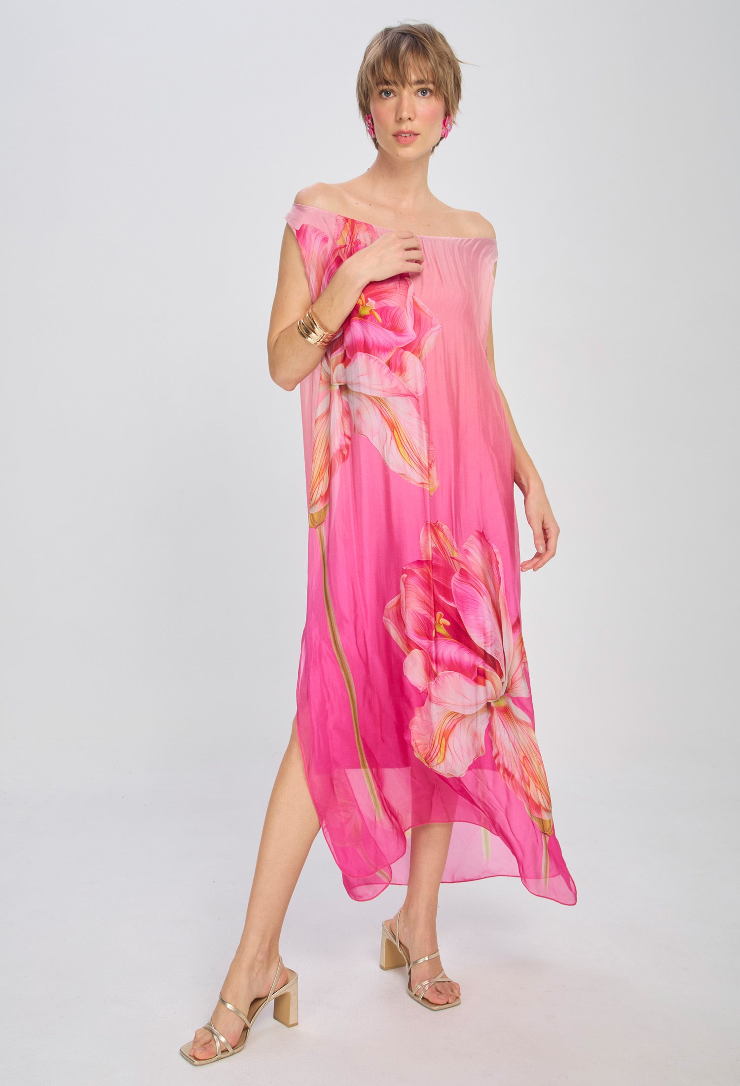 Vestido Seda Flores Mujer NEW - BYBLA U / ROSAS VESTIDO LARGO