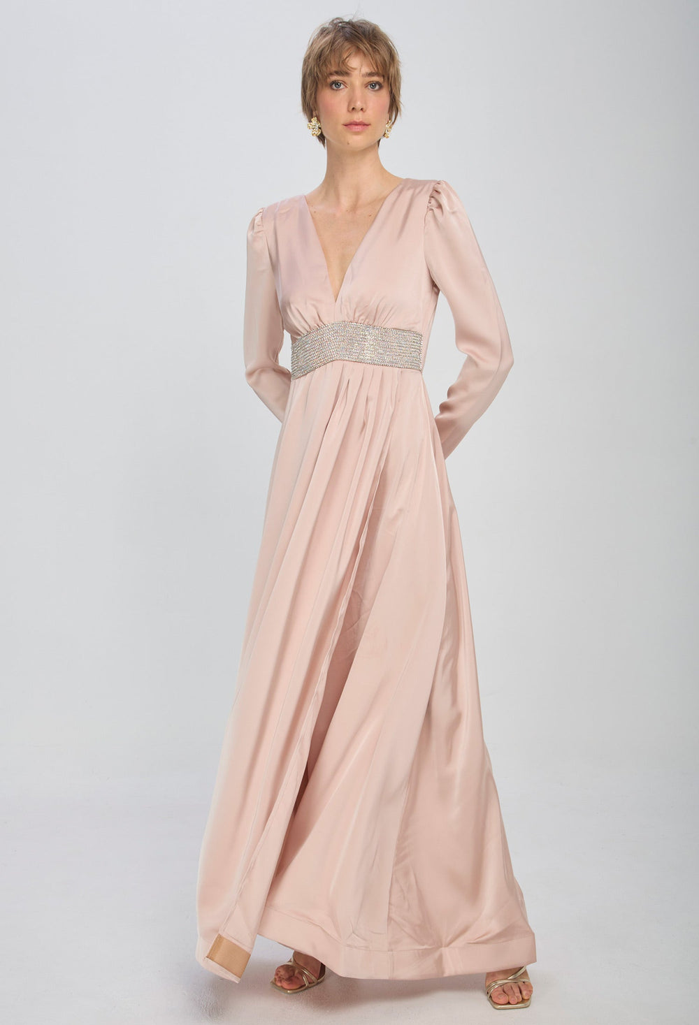 Vestido V Profundo Mujer NEW - BYBLA S / BEIGES VESTIDO LARGO