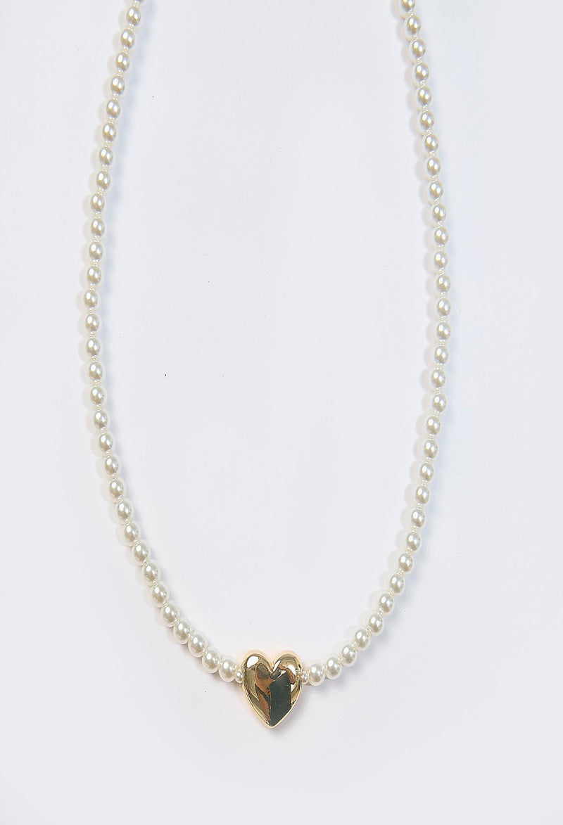 Collar de perla blanca con dije de corazon inflado - vista 2