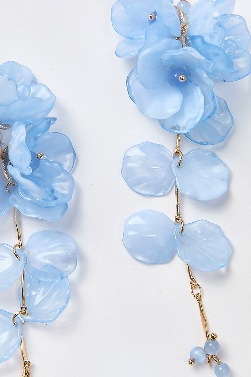 Aretes Racimo Flores Translúcidas Azul
