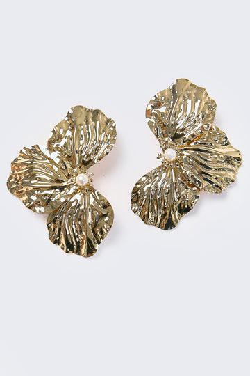 Aretes Media Flor Metálica Dorados