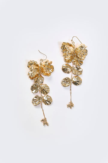 Aretes Colgantes Hoja Floral Dorados