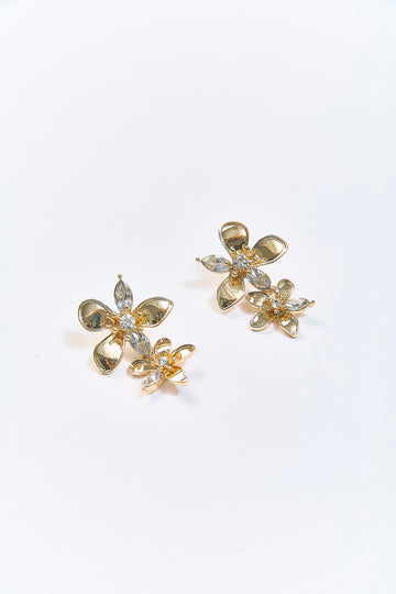 Aretes Colgantes Flor Eslabón Cristal Dorados