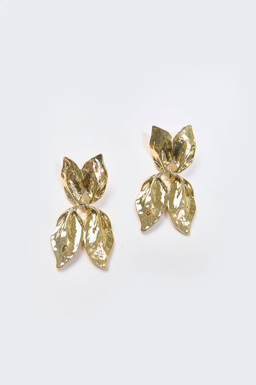 Aretes Colgantes Hoja Metálica Dorados