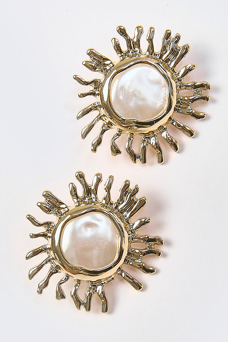 Aretes Sol Metálico con Perla Moneda Dorados - Foto 2