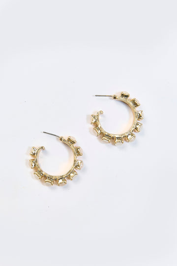 Aretes Argolla con Piedra Textura Dorados