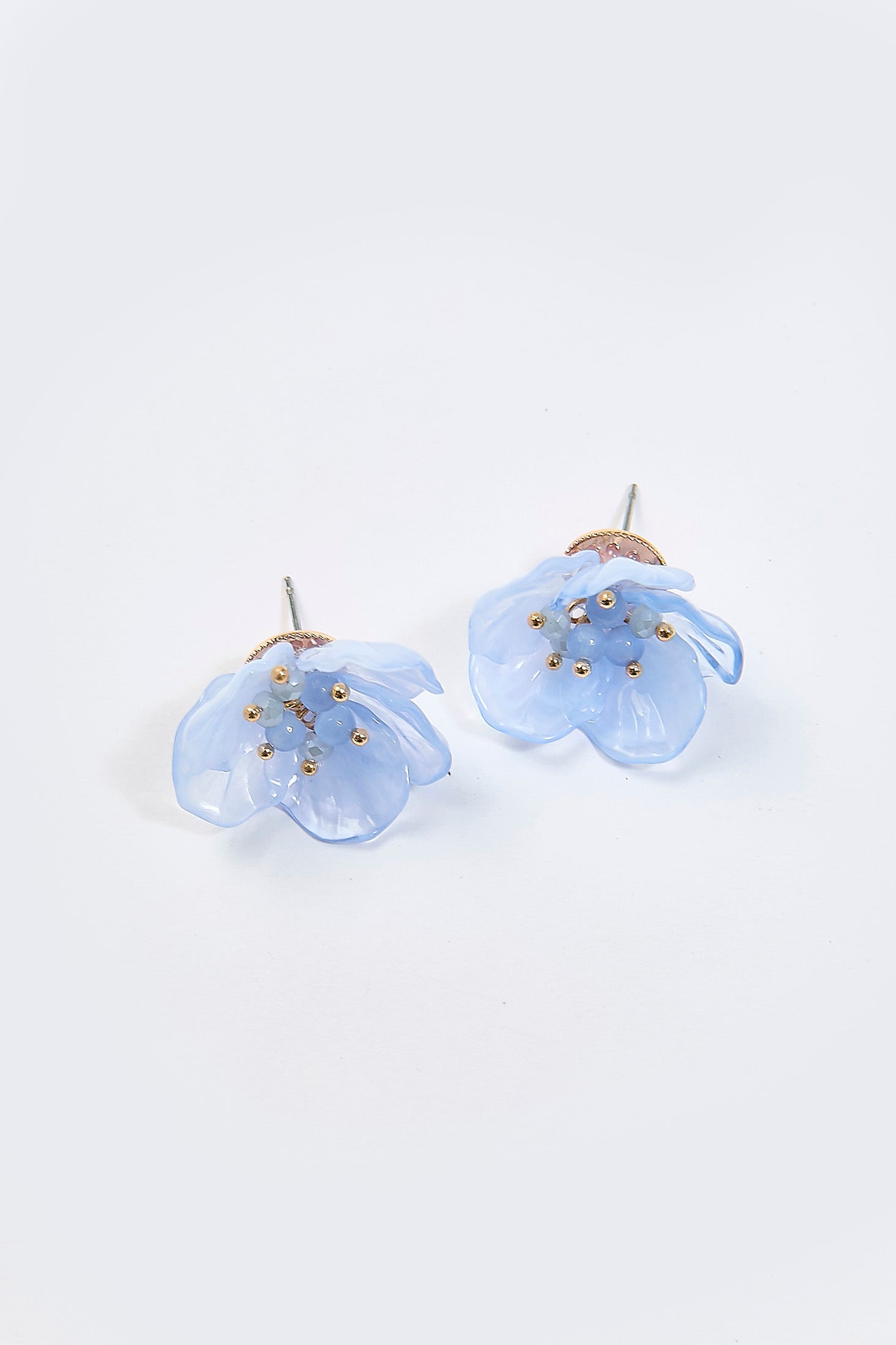 Aretes Topo Flor Transparente Azul