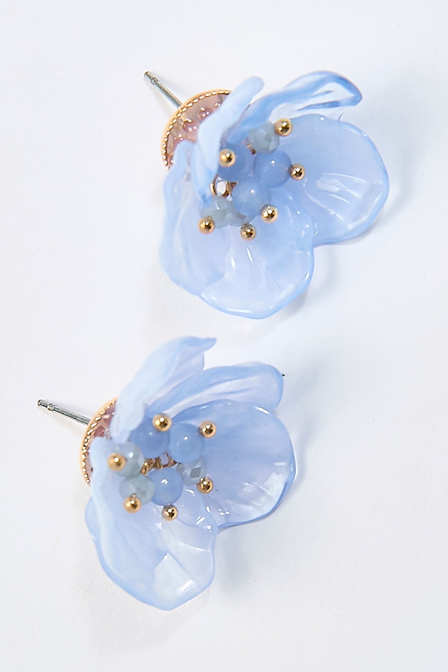 Aretes Topo Flor Transparente Azul